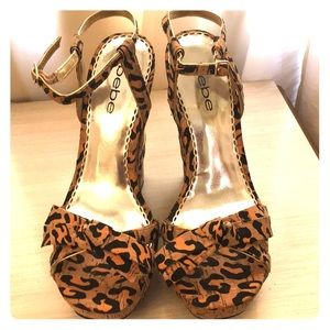 Bebe Leopard Cheetah Wedge NWOB